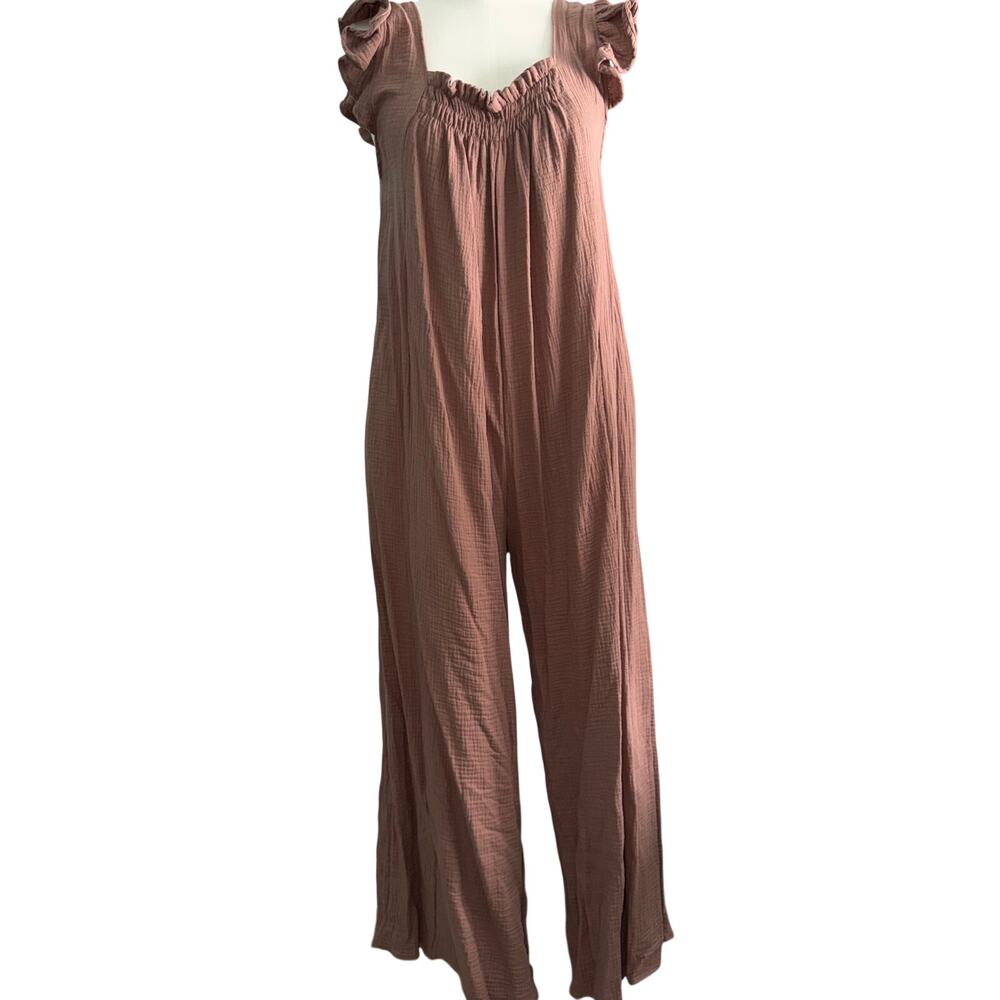 NWOT Bucket List Romper Women’s Boho Gauze Ruffle Strap Wide Leg Size MEDIUM